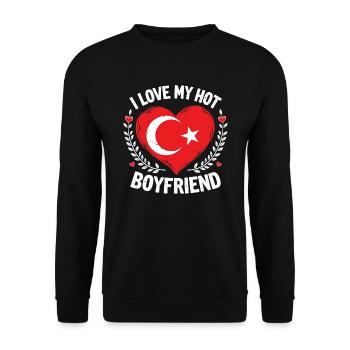 I Love My Hot Turkish Boyfriend Couple Turkey Flag - Unisex Pullover - Schwarz - Vorne - Alina (178cm) & Michal (187cm)