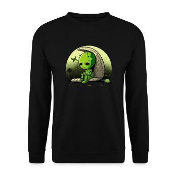 Trauriger Alien - Unisex Pullover - Schwarz - Vorne - Alina (178cm) & Michal (187cm)
