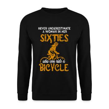 Femme de 60 ans à vélo retraité - Sweat-shirt Unisexe - noir - Devant - Alina (178cm) & Michal (187cm)