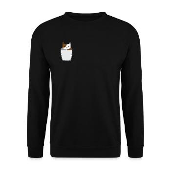 Brusttasche mit Katze - Unisex Pullover - Schwarz - Vorne - Alina (178cm) & Michal (187cm)