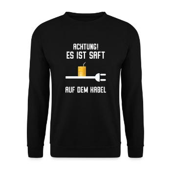 Saft auf Kabel | Elektriker - Unisex Pullover - Schwarz - Vorne - Alina (178cm) & Michal (187cm)