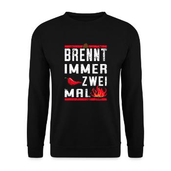 Brennt zwei mal | Chili - Unisex Pullover - Schwarz - Vorne - Alina (178cm) & Michal (187cm)