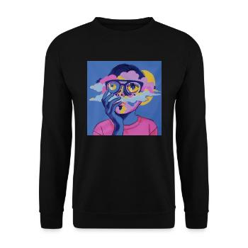 Psychedelisches Gesicht - Unisex Pullover - Schwarz - Vorne - Alina (178cm) & Michal (187cm)