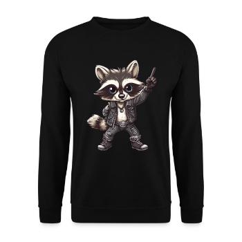 Retro Raccoon Rock Music Gift for Rocker - Unisex Sweatshirt - black - Front - Alina (178cm) & Michal (187cm)