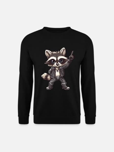 Retro Waschbär Rock Musik Geschenk für Rocker - Unisex Pullover - Schwarz