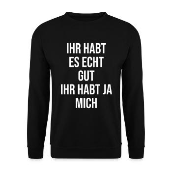 Witziger Spruch Fun Funny Spruch Lustiges - Unisex Pullover - Schwarz - Vorne - Alina (178cm) & Michal (187cm)