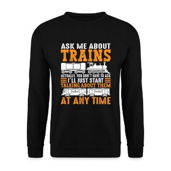 Posez-moi des questions sur les trains, le conducteur de locomotive - Sweat-shirt Unisexe - noir - Devant - Alina (178cm) & Michal (187cm)