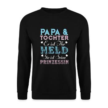 Papa & Tochter Held und Prinzessin - Unisex Pullover - Schwarz - Vorne - Alina (178cm) & Michal (187cm)