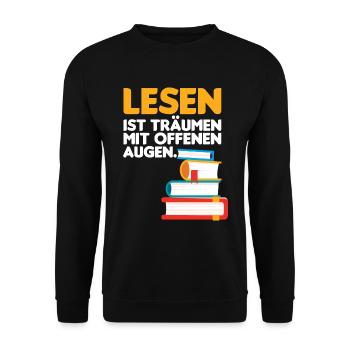 Buch lesen Bücher Leser - Unisex Pullover - Schwarz - Vorne - Alina (178cm) & Michal (187cm)