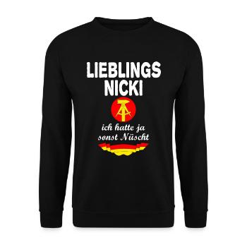 DDR Nicki Ossi Nostalgie Ostalgie - Unisex Pullover - Schwarz - Vorne - Alina (178cm) & Michal (187cm)