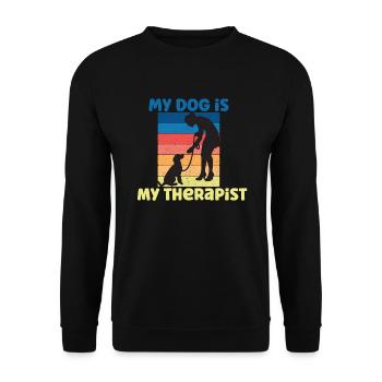 Hund Besitzer Geschenk - mein Hund ist mein Therapeut - Unisex Pullover - Schwarz - Vorne - Alina (178cm) & Michal (187cm)