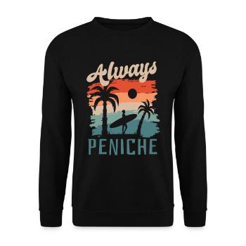 Peniche Portugal Surfen Surfing Supertubos - Unisex Pullover - Schwarz - Vorne - Alina (178cm) & Michal (187cm)
