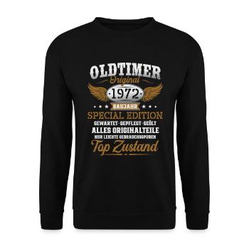 Oldtimer Baujahr 1972 Jahrgang Geburtstag Geschenk - Unisex Pullover - Schwarz - Vorne - Alina (178cm) & Michal (187cm)