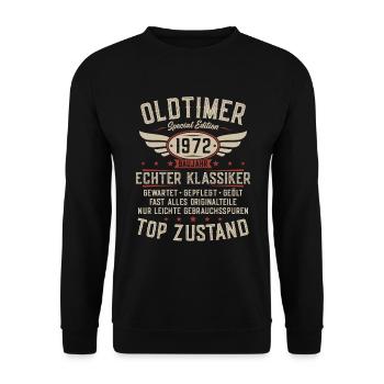 Oldtimer Baujahr 1972 Jahrgang Geburtstag Geschenk - Unisex Pullover - Schwarz - Vorne - Alina (178cm) & Michal (187cm)