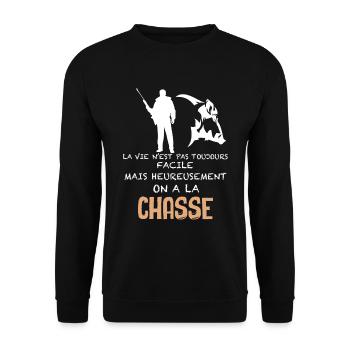 Heureusement On A La Chasse - Sweat-shirt Unisexe - noir - Devant - Alina (178cm) & Michal (187cm)