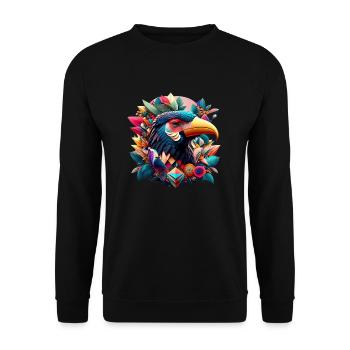 Geometrische Fauna, Adler, Geo Wild - Unisex Pullover - Schwarz - Vorne - Alina (178cm) & Michal (187cm)