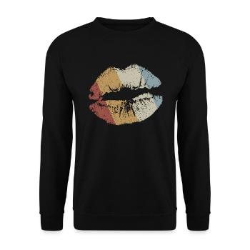 Lippen Retro Style Vintage - Unisex Pullover - Schwarz - Vorne - Alina (178cm) & Michal (187cm)