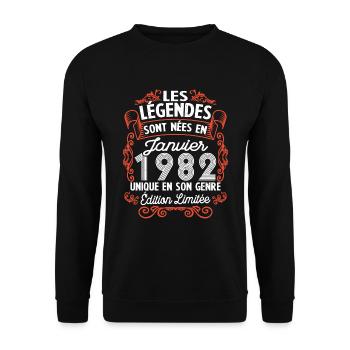 Vintage Flourish Cadeau Anniversaire Janvier 1982 - Sweat-shirt Unisexe - noir - Devant - Alina (178cm) & Michal (187cm)