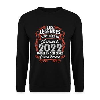 Vintage Flourish Cadeau Anniversaire Janvier 2022 - Sweat-shirt Unisexe - noir - Devant - Alina (178cm) & Michal (187cm)