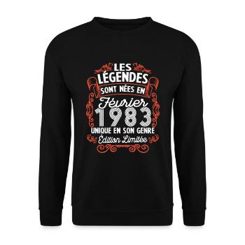 Vintage Flourish Cadeau Anniversaire Février 1983 - Sweat-shirt Unisexe - noir - Devant - Alina (178cm) & Michal (187cm)