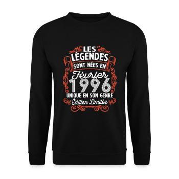 Vintage Flourish Cadeau Anniversaire Février 1996 - Sweat-shirt Unisexe - noir - Devant - Alina (178cm) & Michal (187cm)