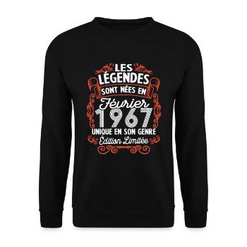 Vintage Flourish Cadeau Anniversaire Février 1967 - Sweat-shirt Unisexe - noir - Devant - Alina (178cm) & Michal (187cm)