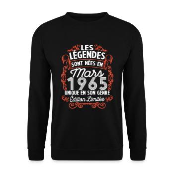 Vintage Flourish Cadeau Anniversaire Mars 1965 - Sweat-shirt Unisexe - noir - Devant - Alina (178cm) & Michal (187cm)
