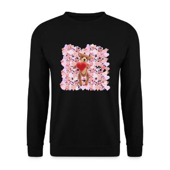 Valentine-Teddy mit einem Meer aus Herzen - 3D - Unisex Pullover - Schwarz - Vorne - Alina (178cm) & Michal (187cm)