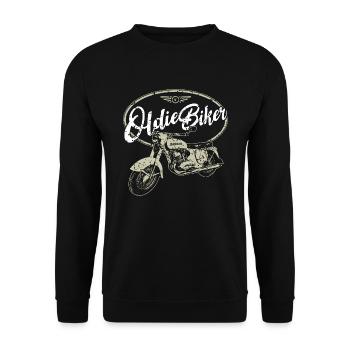 Oldtimer Motorrad - Oldie Biker - Unisex Pullover - Schwarz - Vorne - Alina (178cm) & Michal (187cm)