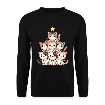 Christmas Cat Tree with Lights - Unisex Sweatshirt - black - Front - Alina (178cm) & Michal (187cm)