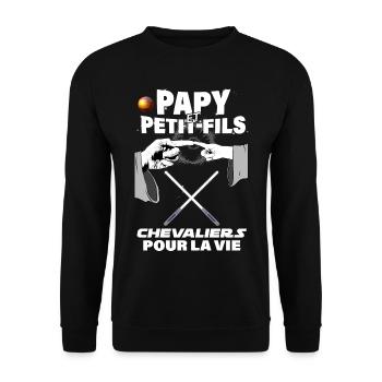 Papy et Petit fils chevaliers Annonce Bébé - Sweat-shirt Unisexe - noir - Devant - Alina (178cm) & Michal (187cm)