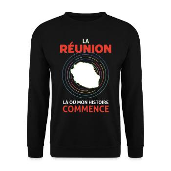 Réunion La Plus Belle Histoire C'est Mon île - Sweat-shirt Unisexe - noir - Devant - Alina (178cm) & Michal (187cm)
