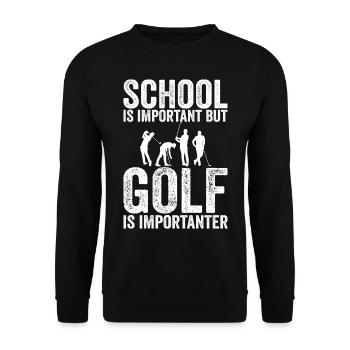 Schule ist wichtig, aber Golf ist noch wichtiger - Unisex Pullover - Schwarz - Vorne - Alina (178cm) & Michal (187cm)
