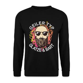 Glatze ohne Haare Geiler Typ mit Glatze und Bart - Unisex Pullover - Schwarz - Vorne - Alina (178cm) & Michal (187cm)