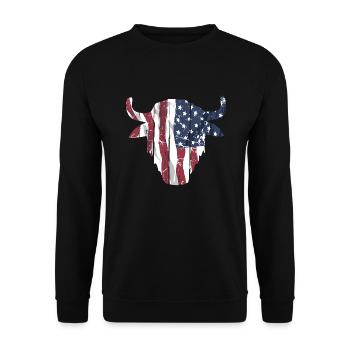 Buffalo Skull USA Flag - Unisex Pullover - Schwarz - Vorne - Alina (178cm) & Michal (187cm)
