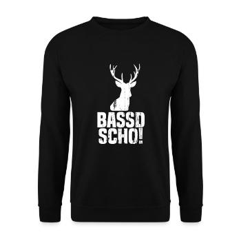 Vintage Bassd Scho Bayrisches Jagd Jäger Geschenk - Unisex Pullover - Schwarz - Vorne - Alina (178cm) & Michal (187cm)