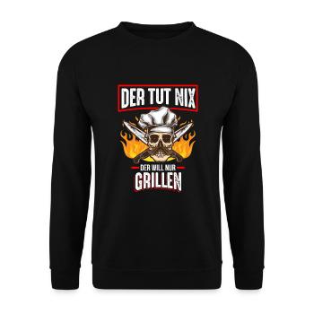 Der tut nix Der will nur Grillen - Unisex Pullover - Schwarz - Vorne - Alina (178cm) & Michal (187cm)