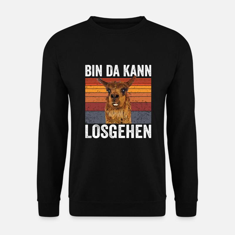 Lustiger Spruch Bin da kann Losgehen Lama Alpaka V - Unisex Pullover - Schwarz