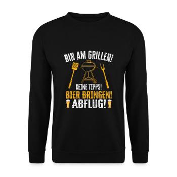 Grillmeister Bin am Grill Papa BBQ Grillen - Unisex Pullover - Schwarz - Vorne - Alina (178cm) & Michal (187cm)