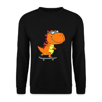 T-Rex Dinosaurier Trex Dino Skateboard - Unisex Pullover - Schwarz - Vorne - Alina (178cm) & Michal (187cm)