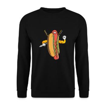 Hot Dog Ninja Karate Warrior Japan Geschenk - Unisex Pullover - Schwarz - Vorne - Alina (178cm) & Michal (187cm)