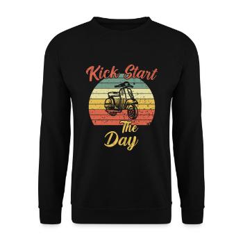 Kick Start the Day / Moped - Unisex Pullover - Schwarz - Vorne - Alina (178cm) & Michal (187cm)