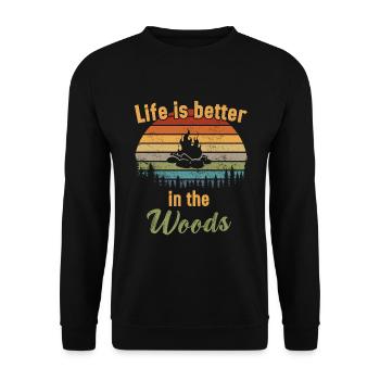 Life is better in the Woods / Bushcraft - Unisex Sweatshirt - black - Front - Alina (178cm) & Michal (187cm)