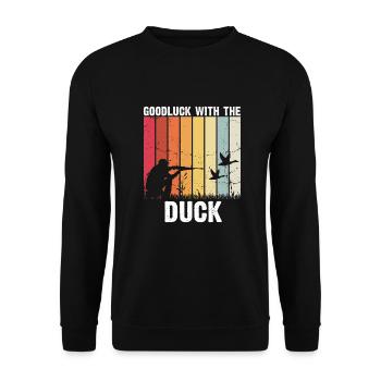 Chasse au canard Chasse au canard Chasseur de canard Chasseur de canard Conception - Sweat-shirt Unisexe - noir - Devant - Alina (178cm) & Michal (187cm)
