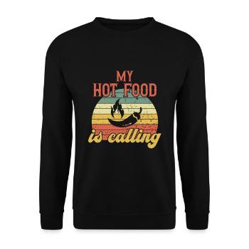 My Hot Food is Calling / Scharfes Essen - Unisex Pullover - Schwarz - Vorne - Alina (178cm) & Michal (187cm)