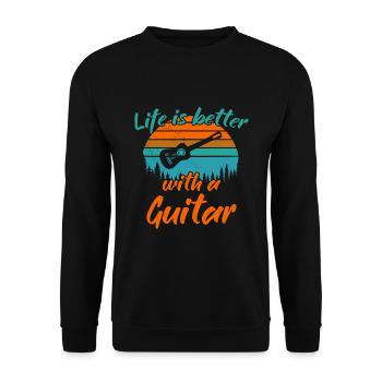 Life is better with a Guitar / Gitarre - Unisex Sweatshirt - black - Front - Alina (178cm) & Michal (187cm)
