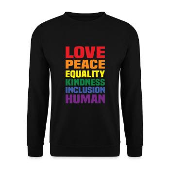 Amour Paix Égalité Gentillesse Inclusion Humain - Sweat-shirt Unisexe - noir - Devant - Alina (178cm) & Michal (187cm)