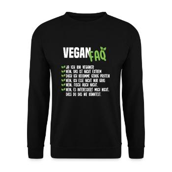 Vegan FAQ - Lustiger Veganer Spruch - Unisex Pullover - Schwarz - Vorne - Alina (178cm) & Michal (187cm)
