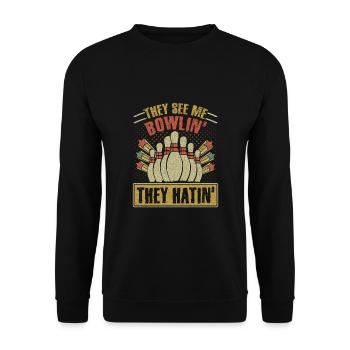 Bowling Bowler Gift - Unisex Sweatshirt - black - Front - Alina (178cm) & Michal (187cm)