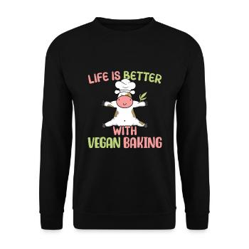 Life is better with Vegan Baking - Unisex Pullover - Schwarz - Vorne - Alina (178cm) & Michal (187cm)